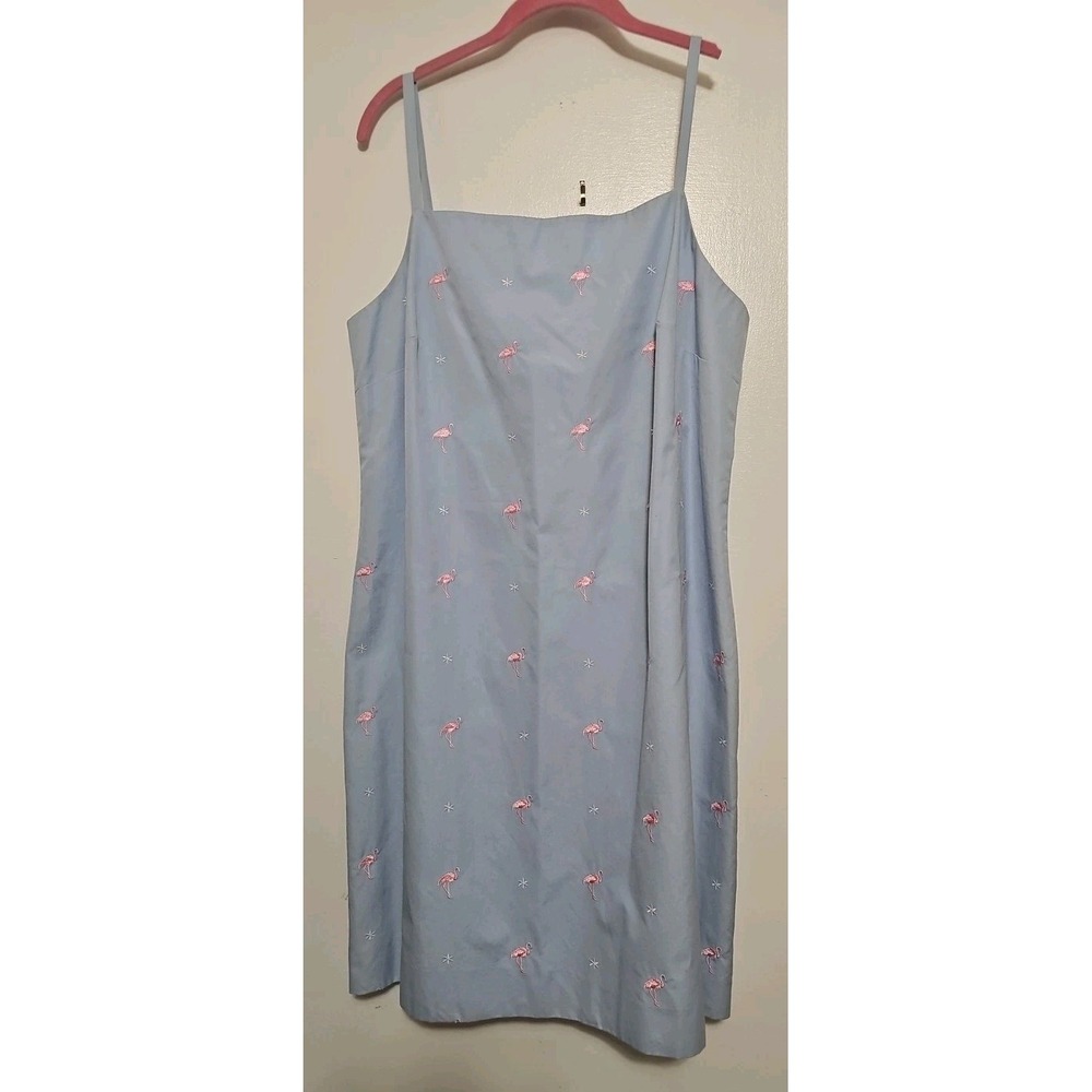 Brooks Brothers 346 Summer Dress Embroidered Pink flamingos. Chic Beach Resort